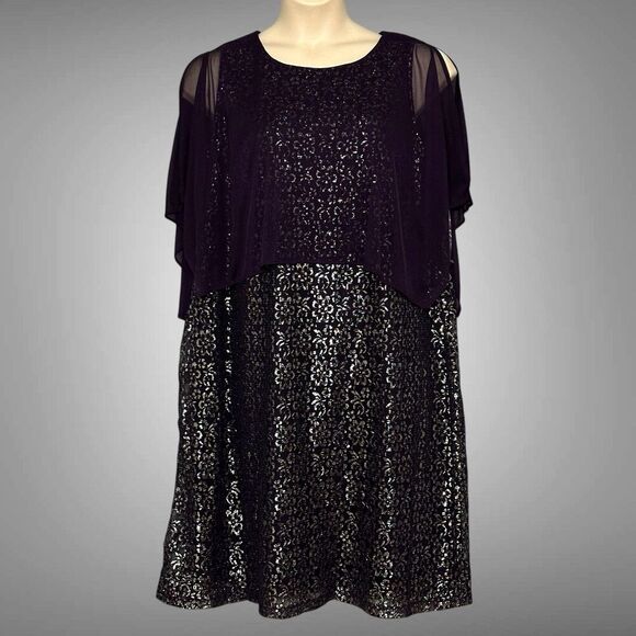 Catherines‎ Women Dress Plus 20W Purple Silver Sparkle Shift Sheer Special Event - Picture 1 of 14